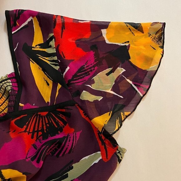 Lane Bryant Plus Multicolor Floral Short Sleeves Blouse - Picture 9 of 11